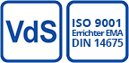 VDS zertifiziertes Unternehmen für ISO 9001, Errichter EMA, DIN 14675